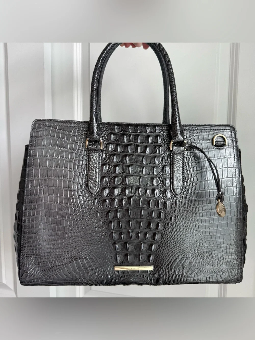 Brahmin Finley Carryall Charcoal Pewter Grey Melbourne Leather